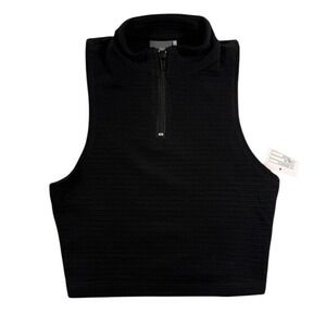 Sparkle & Fade Womens Black Ribbed Quarter Zip Sleeveless Crop Top XS New
